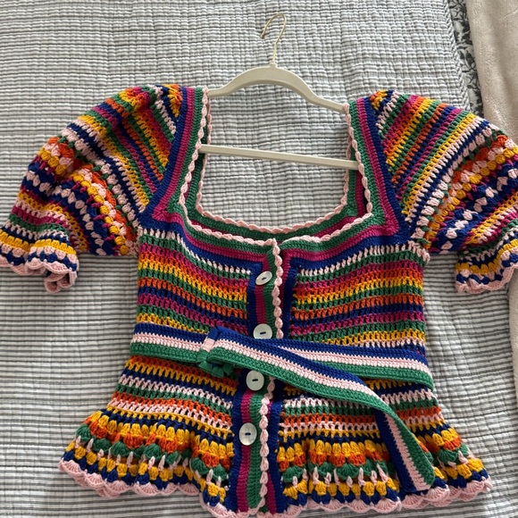 Farm Rio Multi Stitches Crochet Blouse Small - Picture 9 of 10